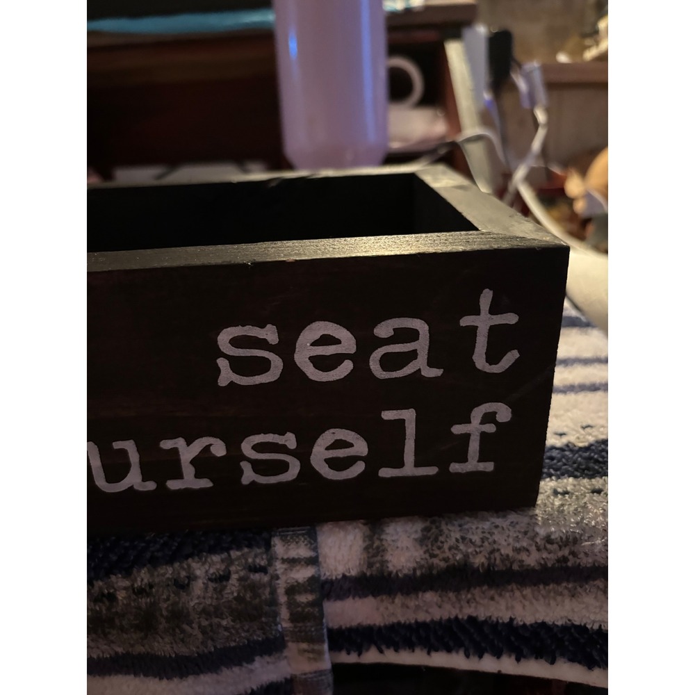 Rustic Wood Bathroom Storage Box Farmhouse Decor Brown about 18 inches long.